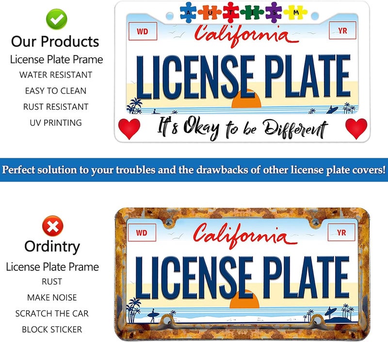 LIN KANG Autism License Plate Frame - 2 PCS Make A Difference Label Aluminum Metal License Plate Frames Holder, Rust-Proof Waterproof Car Decorative Tag Frames with Screws Fasteners Caps - Image 4